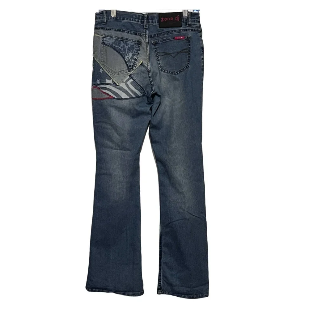 Zana-di Women's Jeans Red Blue Yellow Thread Stars/Heart Flare‎ Leg Size 5